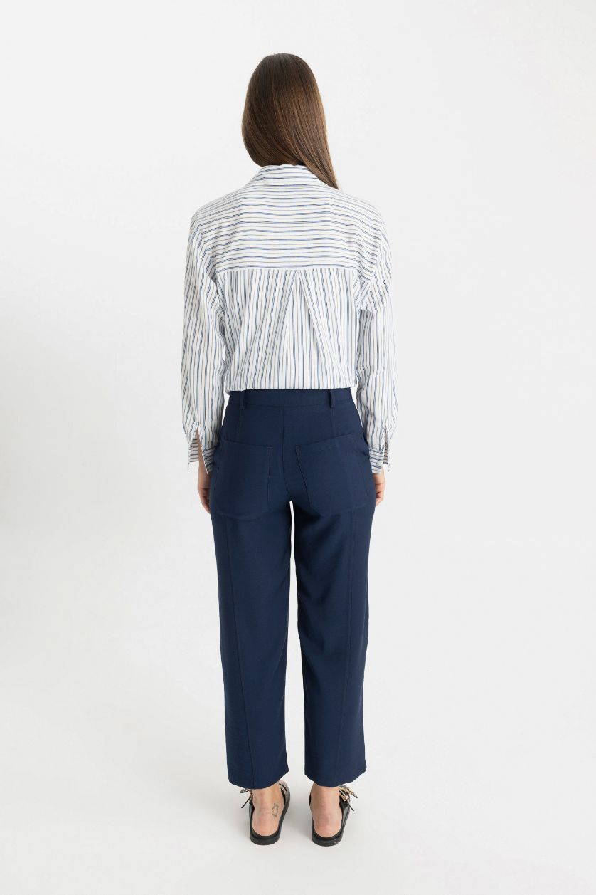 Kadın Lacivert Beli Lastikli Basic Düz Modal Harem Pantolon