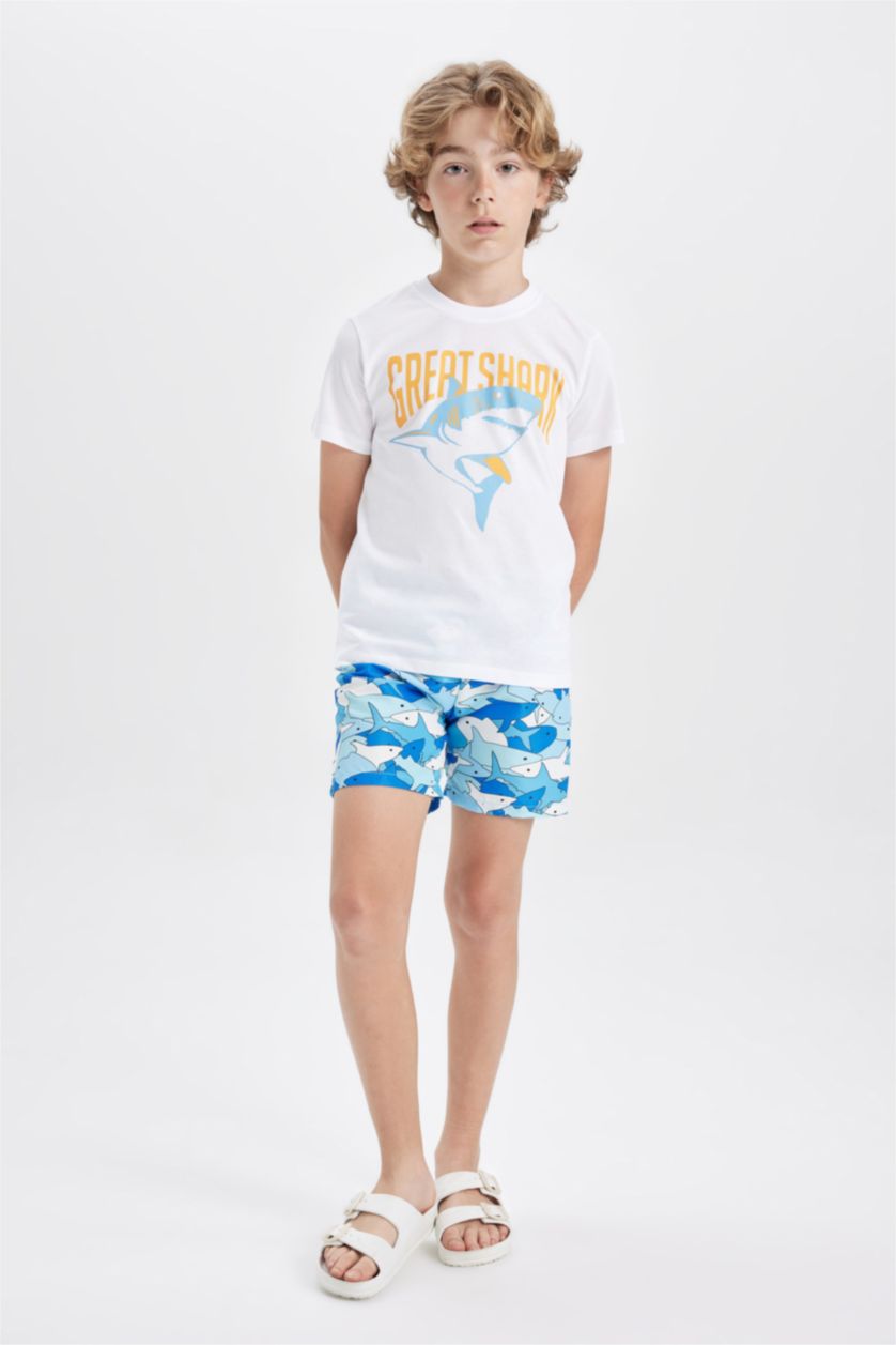 BOYS & TEENS Blue Boy Printed Short Sleeve T-Shirt Swim Shorts 2 Piece Set