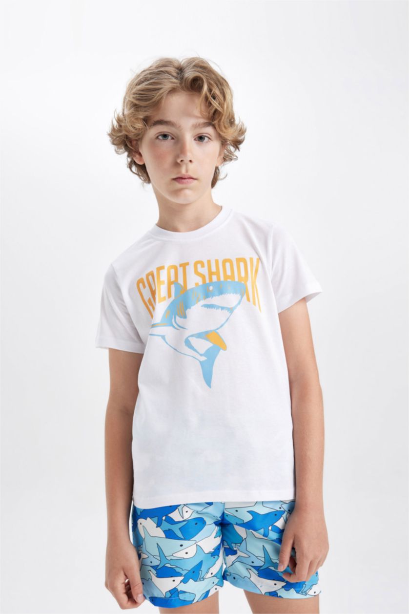 BOYS & TEENS Blue Boy Printed Short Sleeve T-Shirt Swim Shorts 2 Piece Set