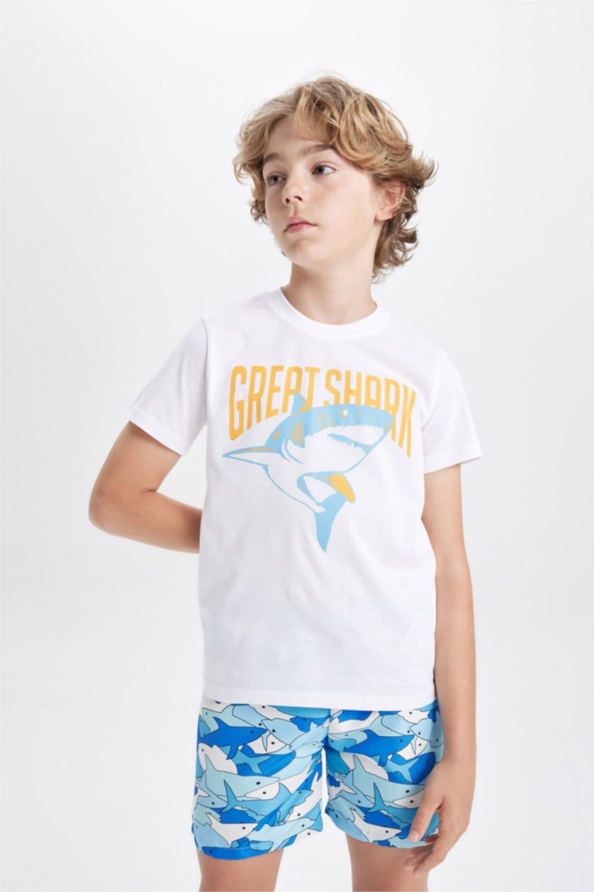BOYS & TEENS Blue Boy Printed Short Sleeve T-Shirt Swim Shorts 2 Piece Set