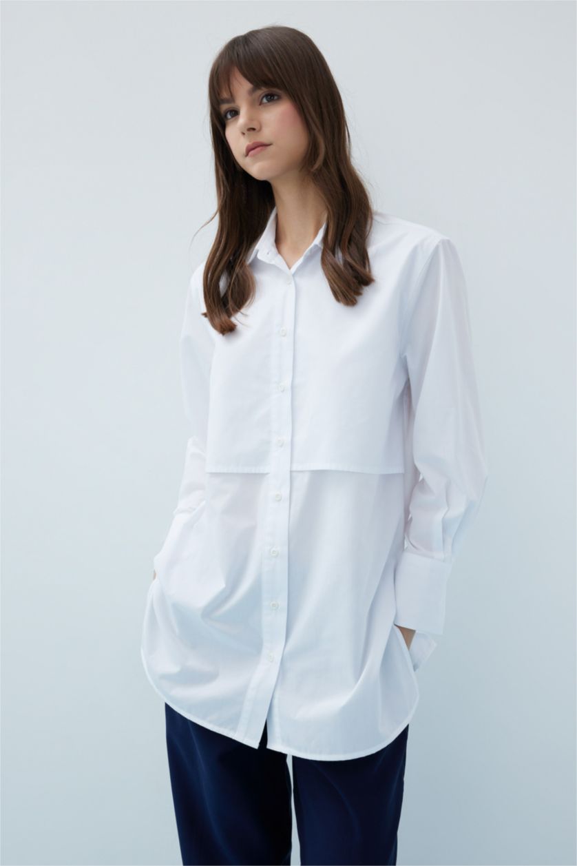 WOMAN Violet Beyaz Relax Fit Long Sleeve Tunic