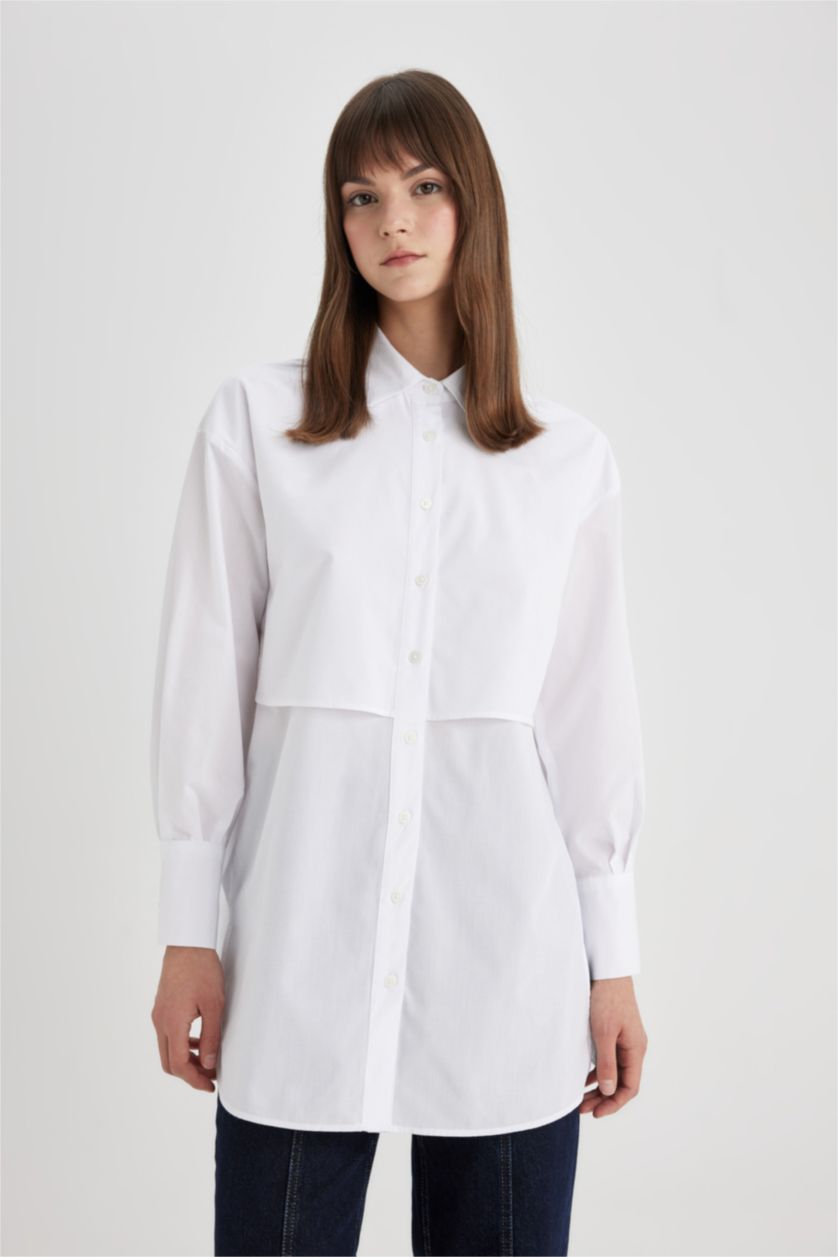 WOMAN Violet Beyaz Relax Fit Long Sleeve Tunic