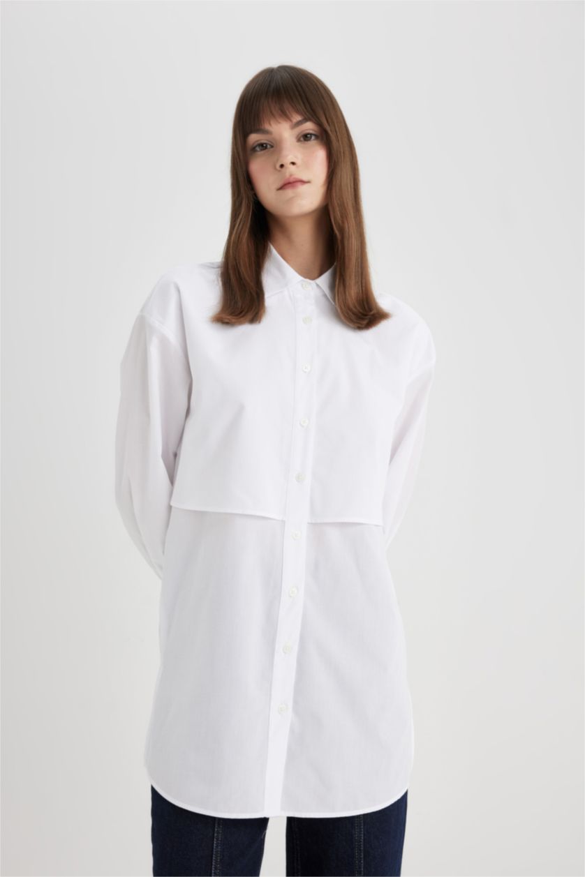 WOMAN Violet Beyaz Relax Fit Long Sleeve Tunic