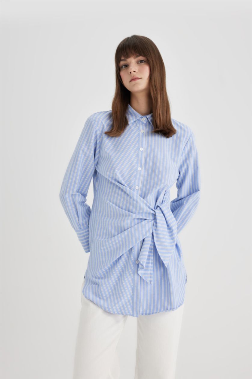 Kadın Açık Mavi Poplin Uzun Kollu Tunik