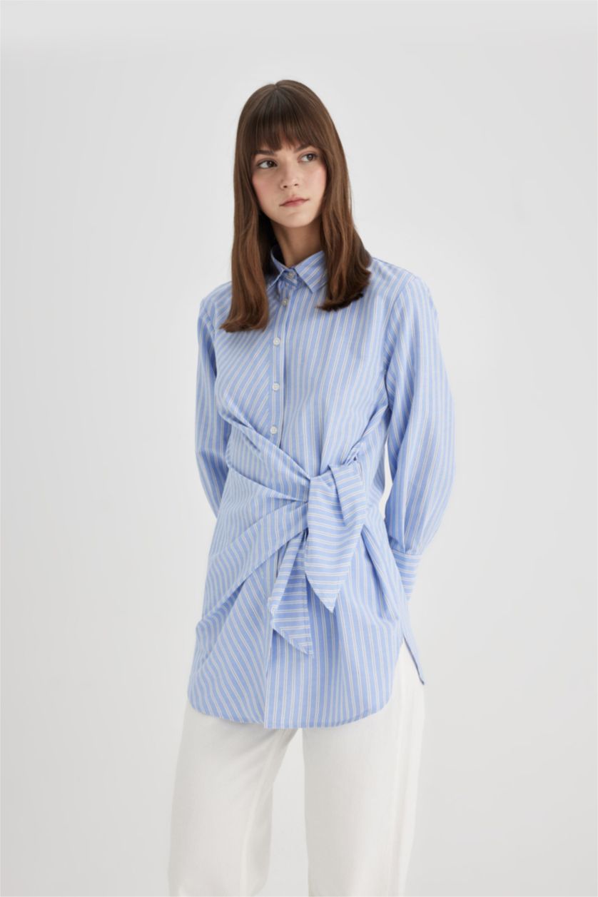 Kadın Açık Mavi Poplin Uzun Kollu Tunik