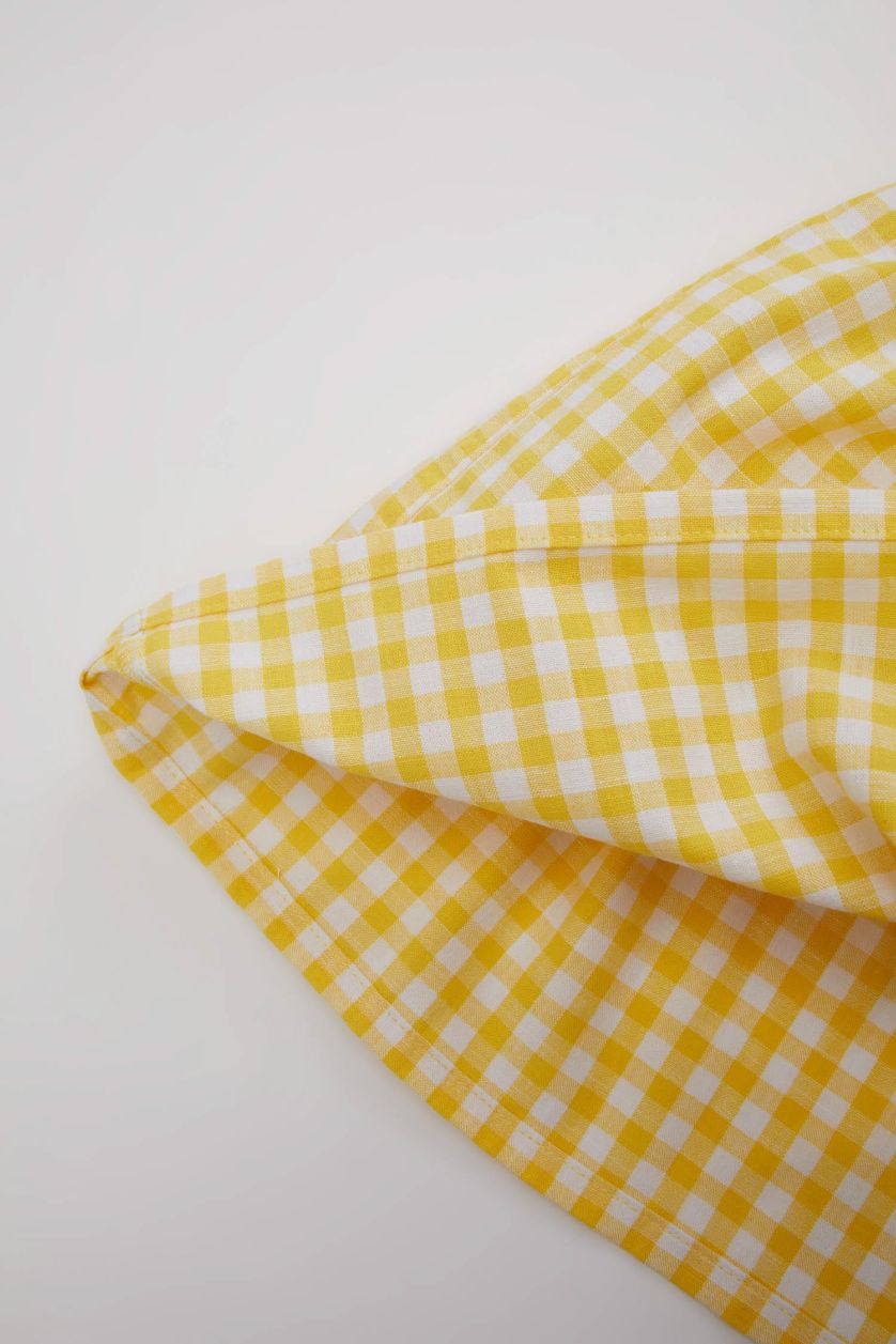 طفلة صغيرة أصفر فستان كاروهات بناتي قصة عادية وياقة بيبي