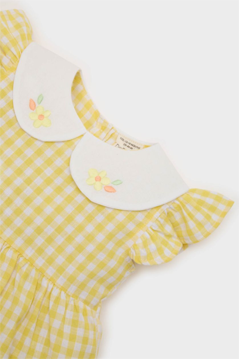 BABY GIRL Yellow Baby Girl Baby Collar Plaid Poplin Dress