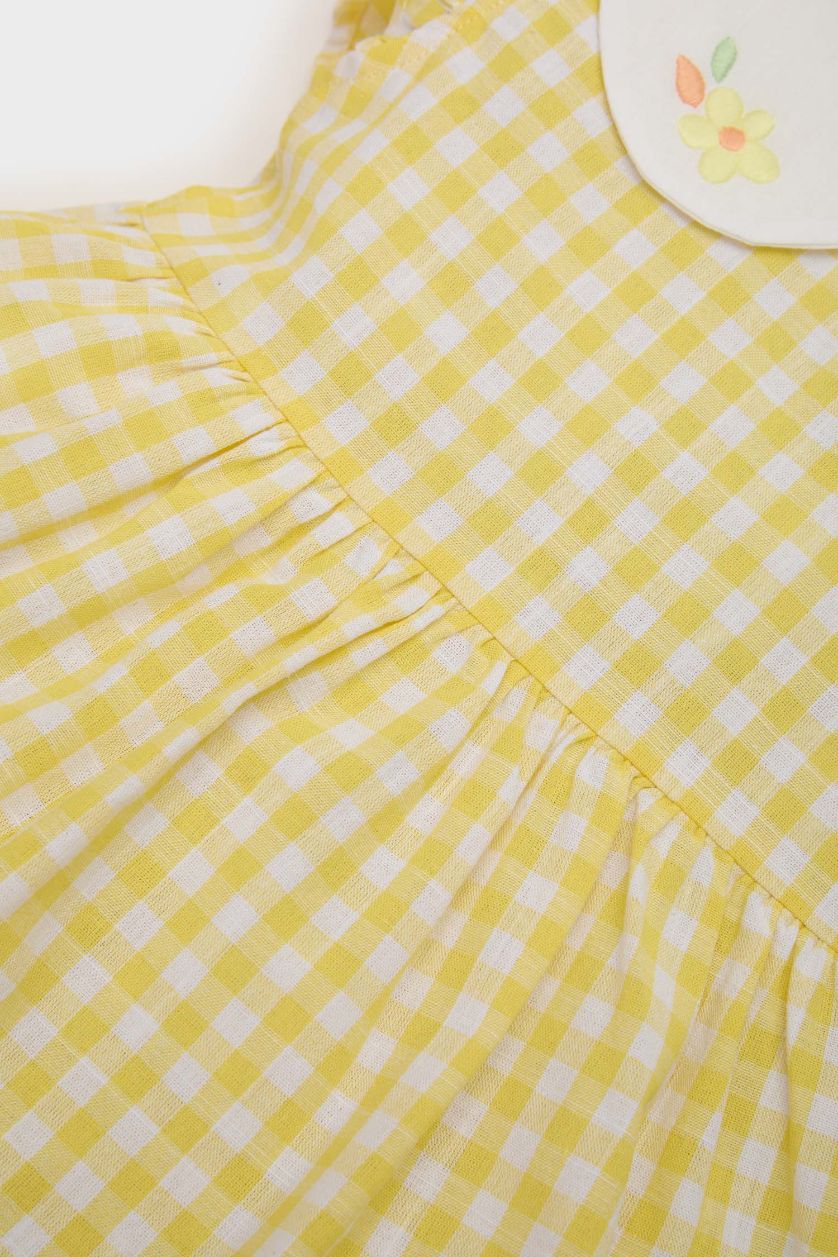 BABY GIRL Yellow Baby Girl Baby Collar Plaid Poplin Dress
