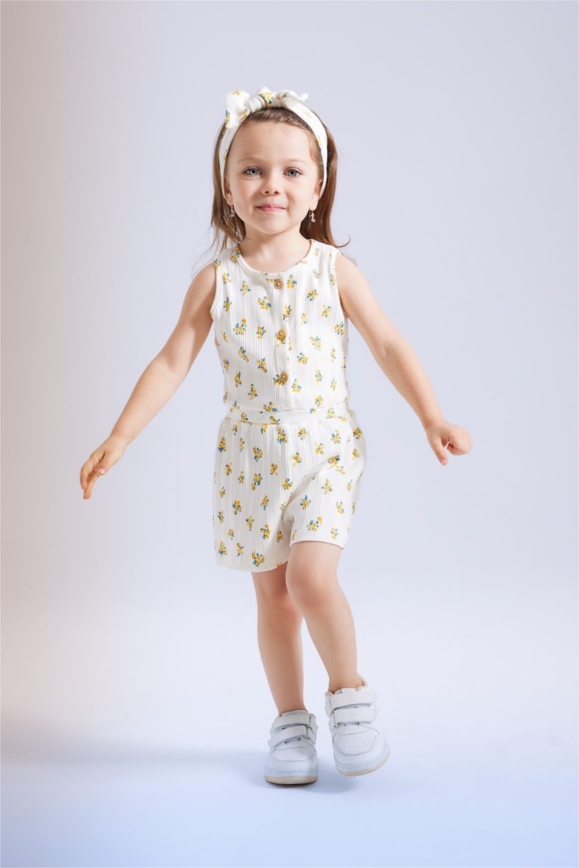 BABY GIRL Ecru Baby Girl Floral Ribbed Camisole 2 Piece Jumpsuit