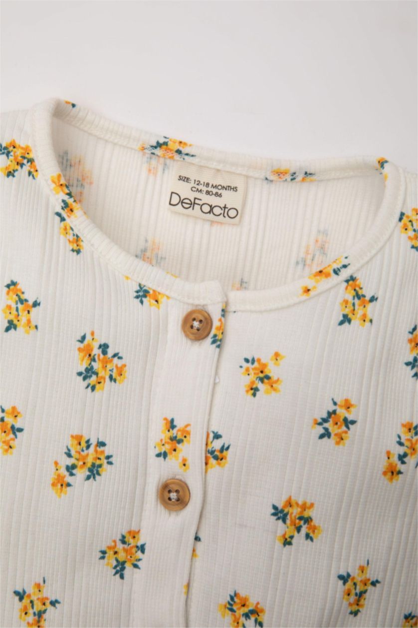 BABY GIRL Ecru Baby Girl Floral Ribbed Camisole 2 Piece Jumpsuit