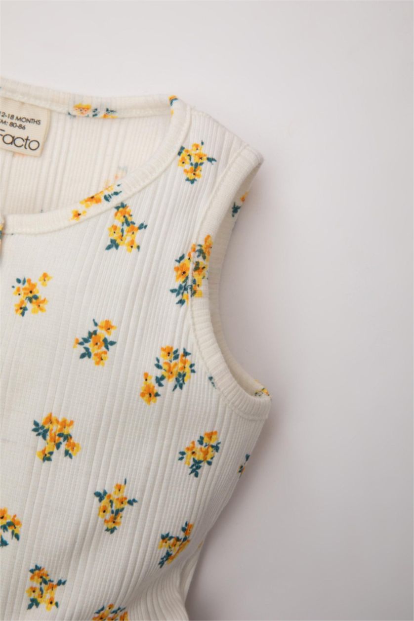 BABY GIRL Ecru Baby Girl Floral Ribbed Camisole 2 Piece Jumpsuit