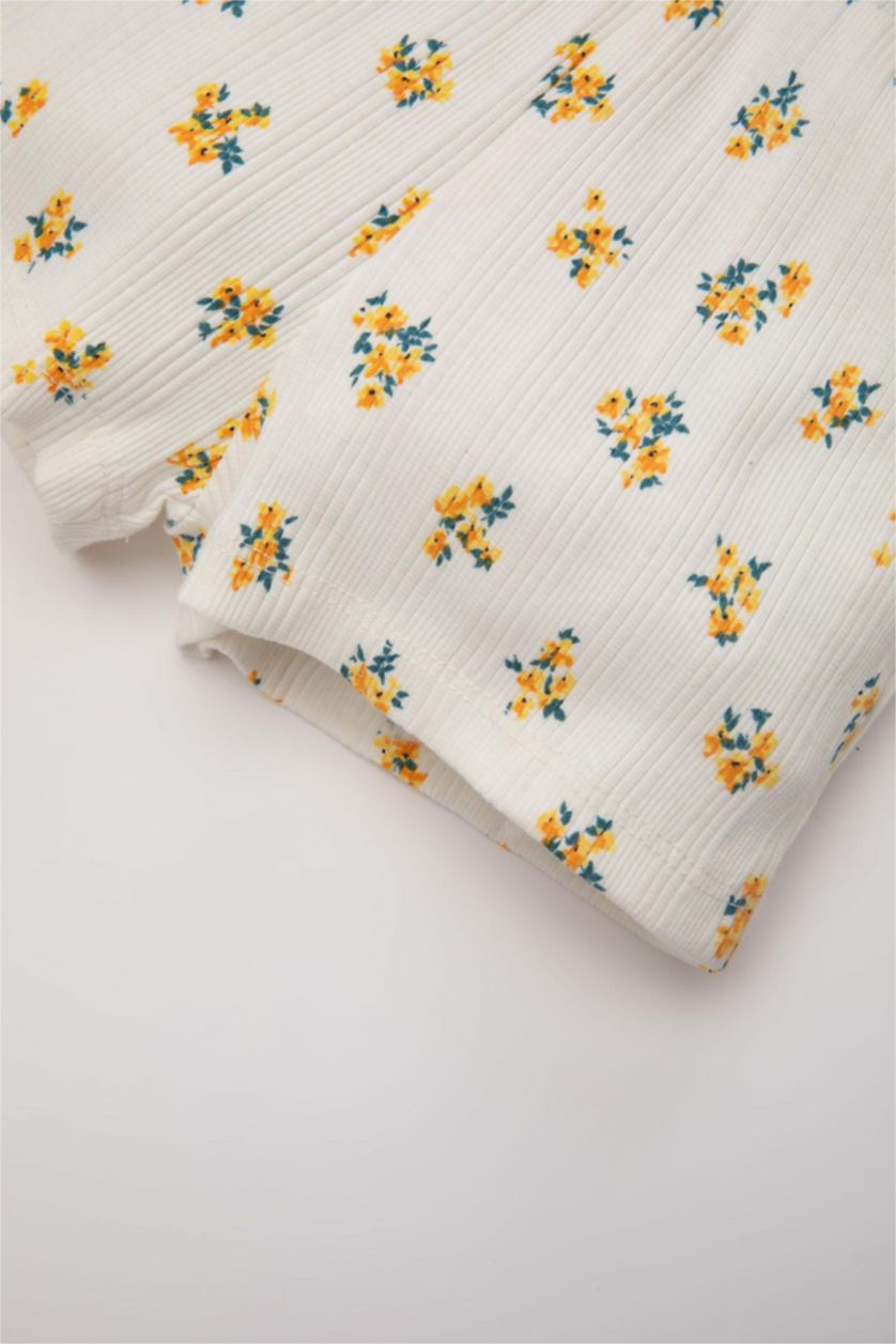 BABY GIRL Ecru Baby Girl Floral Ribbed Camisole 2 Piece Jumpsuit