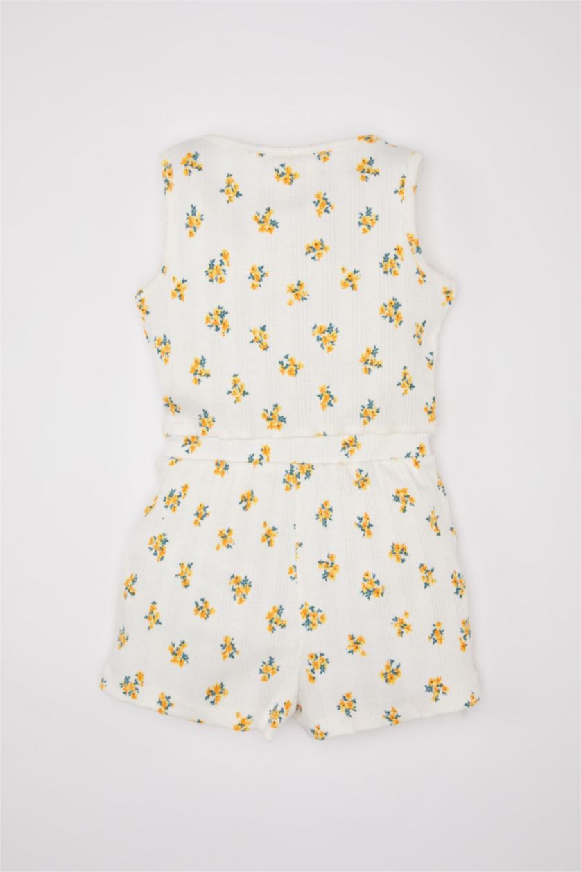 BABY GIRL Ecru Baby Girl Floral Ribbed Camisole 2 Piece Jumpsuit