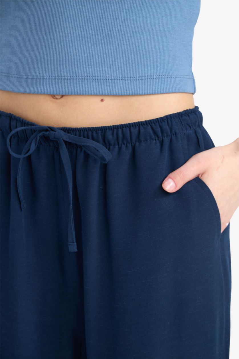 Woman NAVY Normal Waist Standard Length Wide Leg Linen Blend Trousers