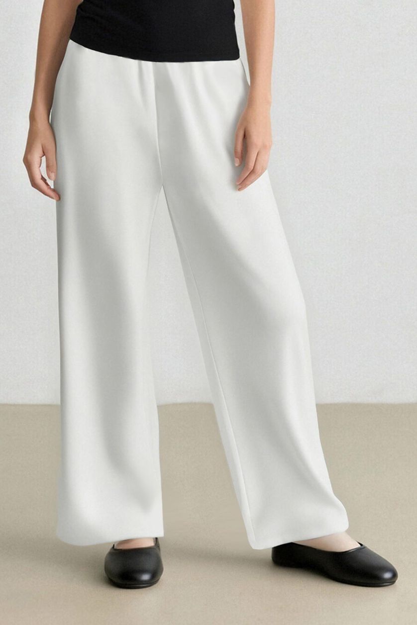 نساء اوف وايت بنطرون من مزيج الكتان وايد ليج