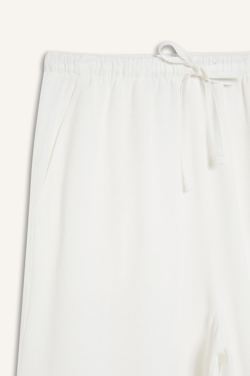 نساء اوف وايت بنطرون من مزيج الكتان وايد ليج