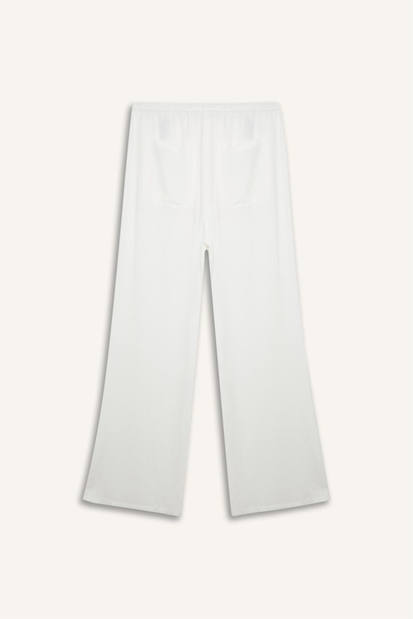 نساء اوف وايت بنطرون من مزيج الكتان وايد ليج