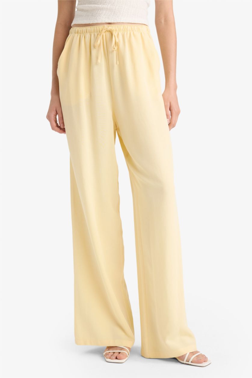 Women Yellow Normal Waist Wide Leg Trousers