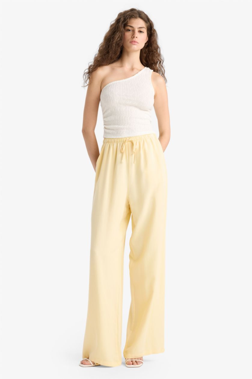 Women Yellow Normal Waist Wide Leg Trousers
