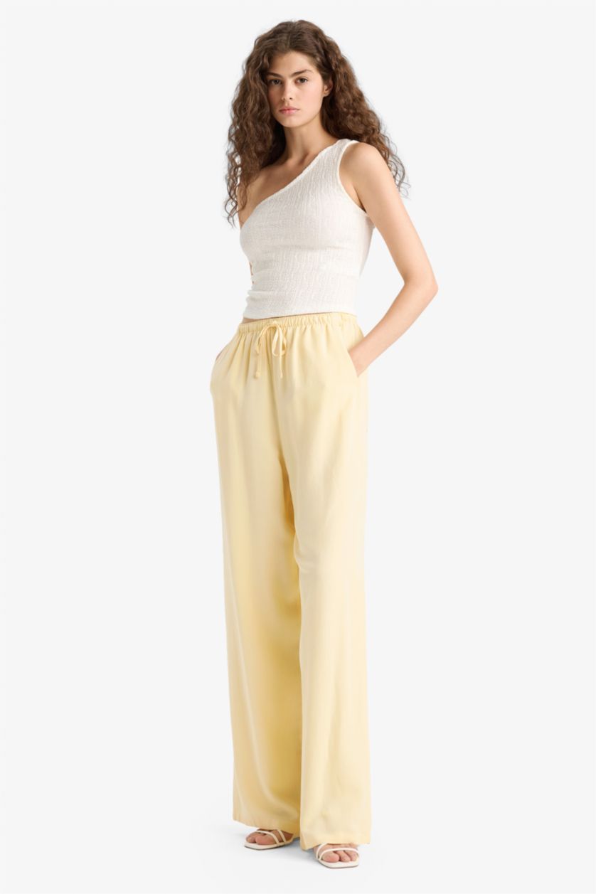 Women Yellow Normal Waist Wide Leg Trousers