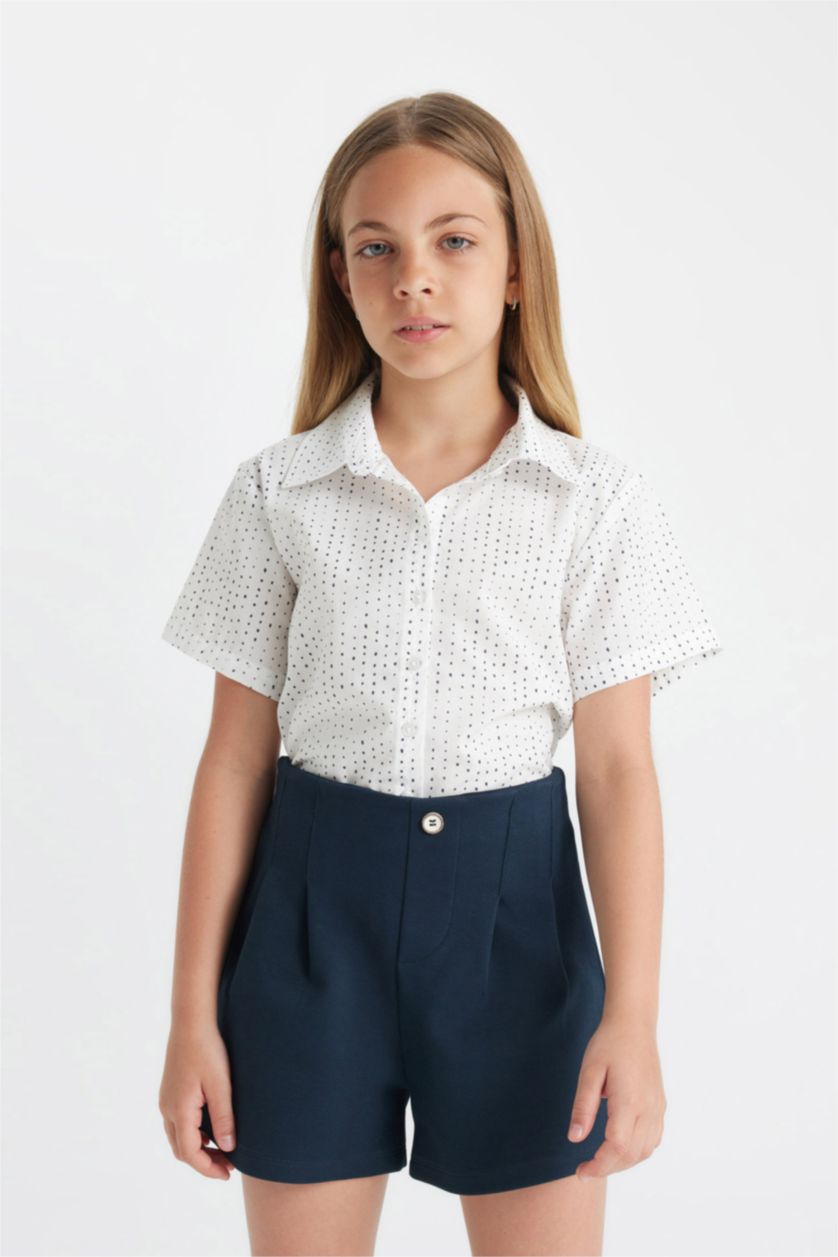 بنات أبيض قميص بناتي قطن نص ردن قصة مريحة