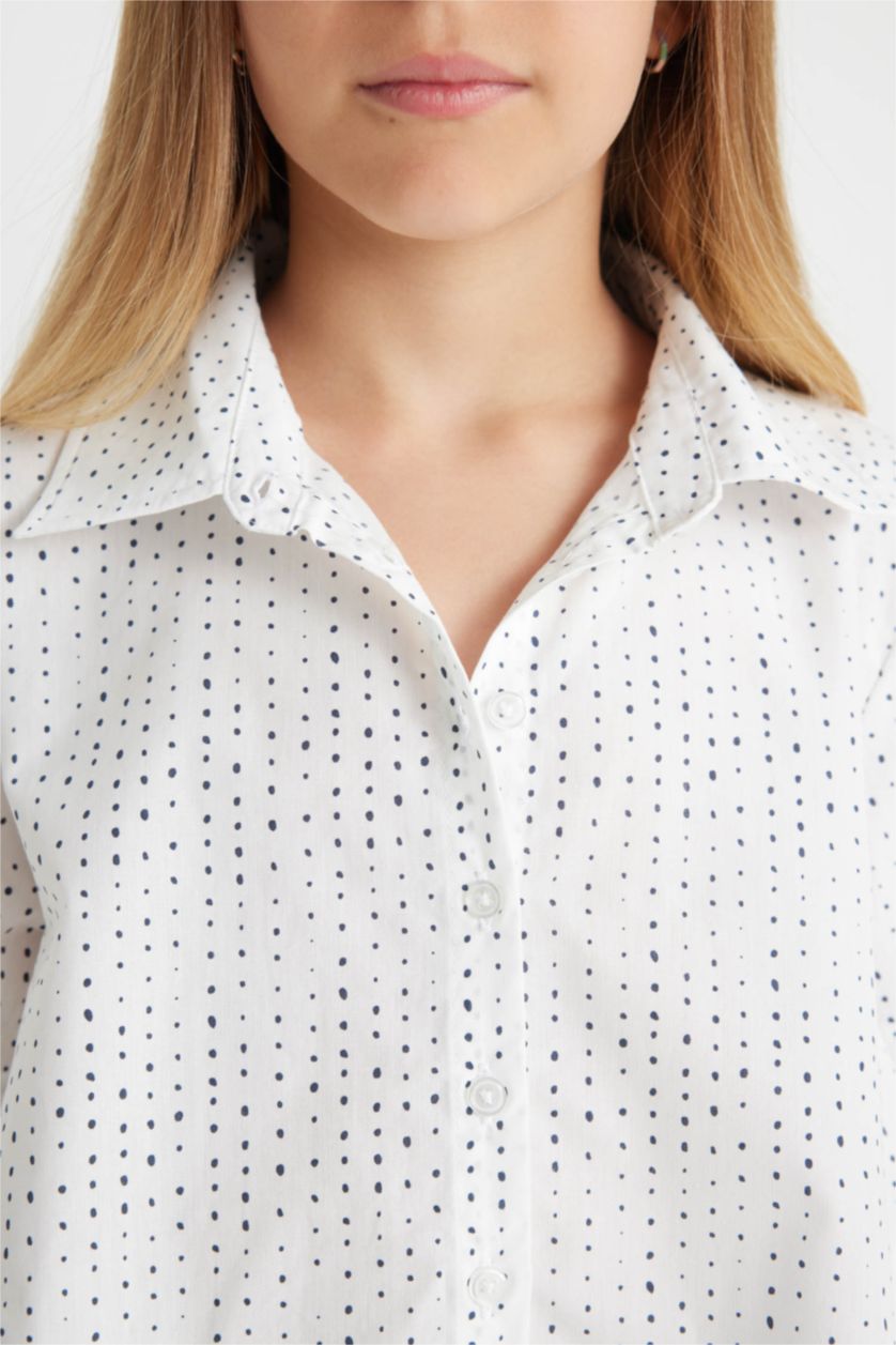 بنات أبيض قميص بناتي قطن نص ردن قصة مريحة