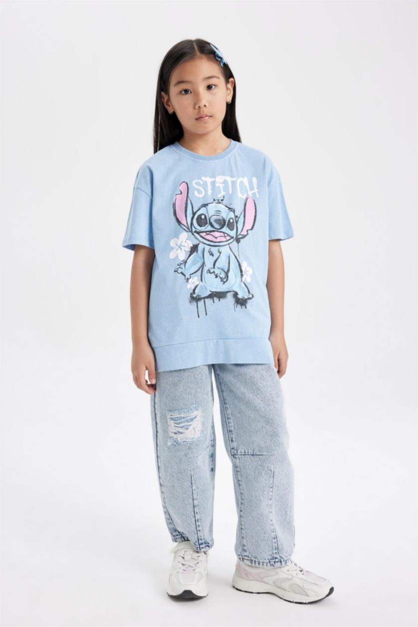 Девочки и подростки Светло-синий Джинсы Barrel Fit рванные для девочек