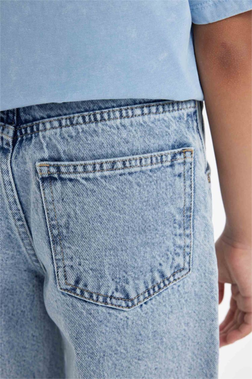 Девочки и подростки Светло-синий Джинсы Barrel Fit рванные для девочек