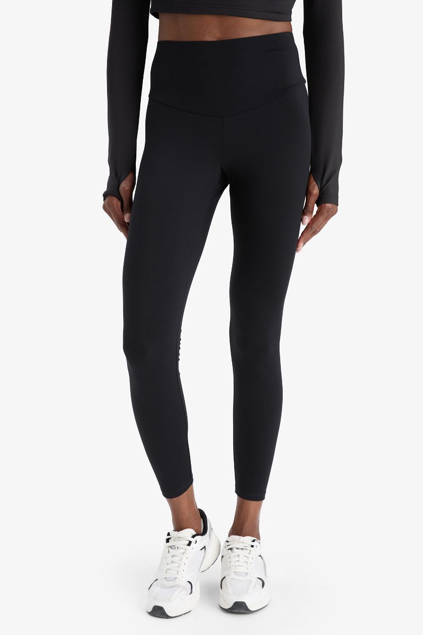 Kadın Siyah Yüksek Bel Beli Saran Toparlayıcı Esnek Premium Sporcu Tayt