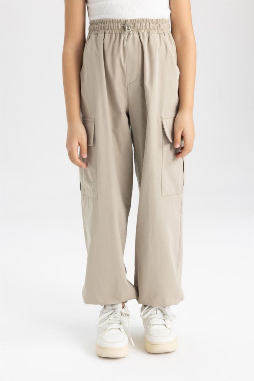 GIRLS & TEENS Light Grey Girl Parachute Long Leg Cotton Cargo Pants