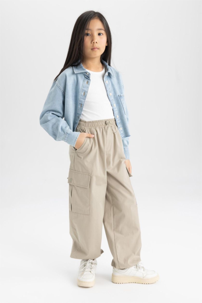 GIRLS & TEENS Light Grey Girl Parachute Long Leg Cotton Cargo Pants