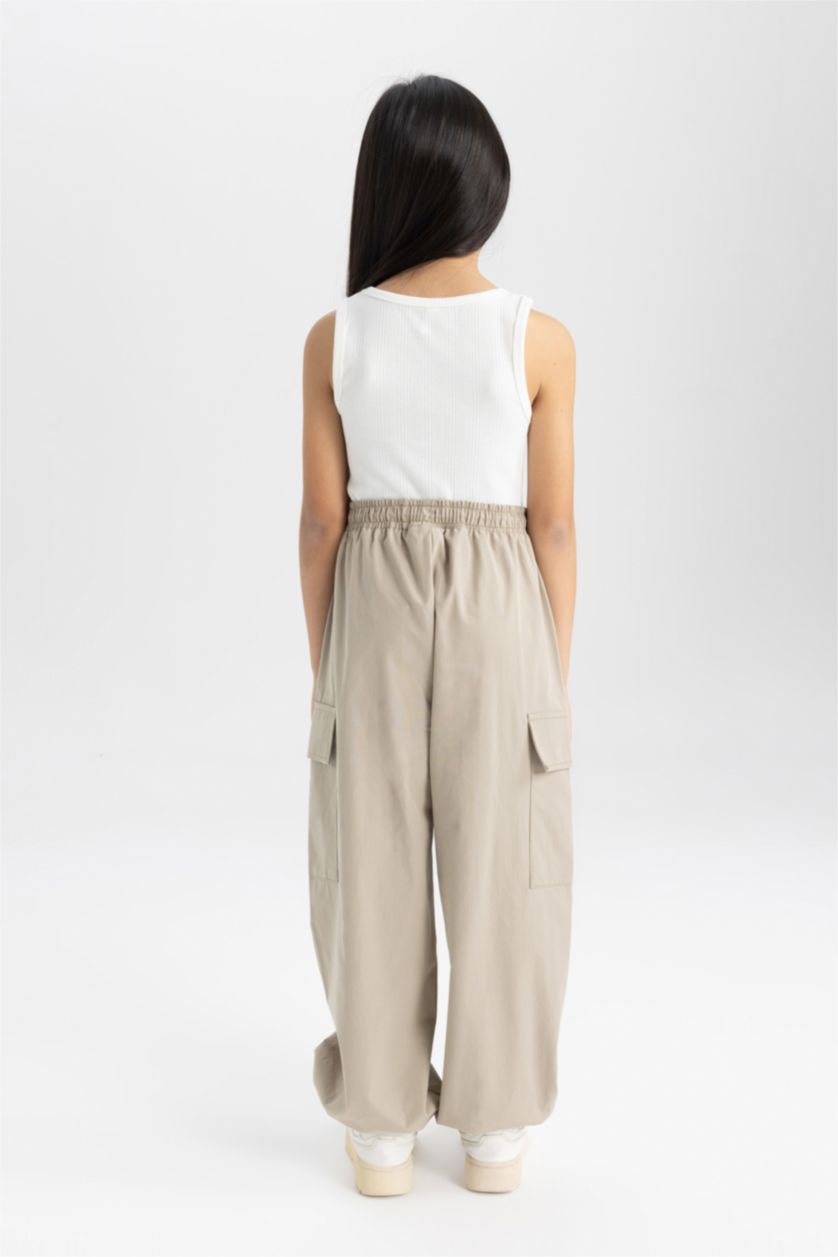 GIRLS & TEENS Light Grey Girl Parachute Long Leg Cotton Cargo Pants