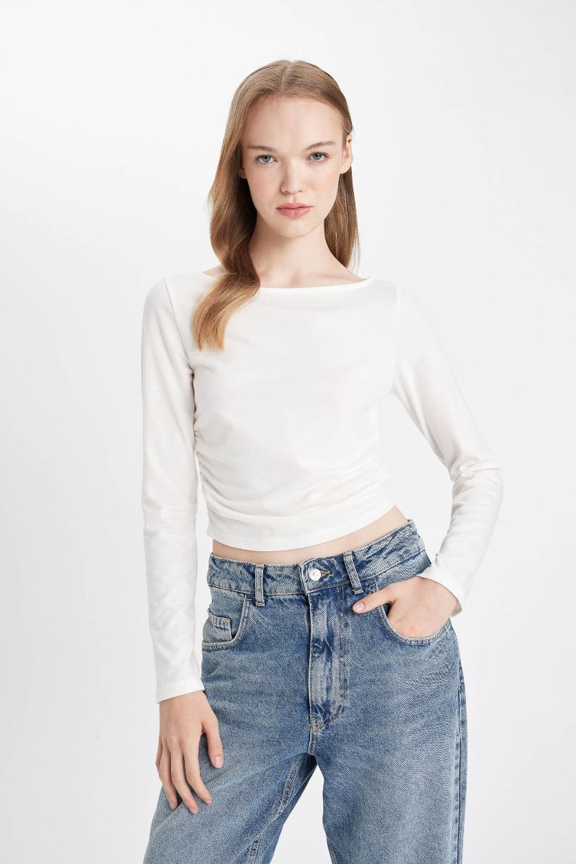 WOMAN White White Fitted Body-fitting Boat Neck Basic T-Shirt