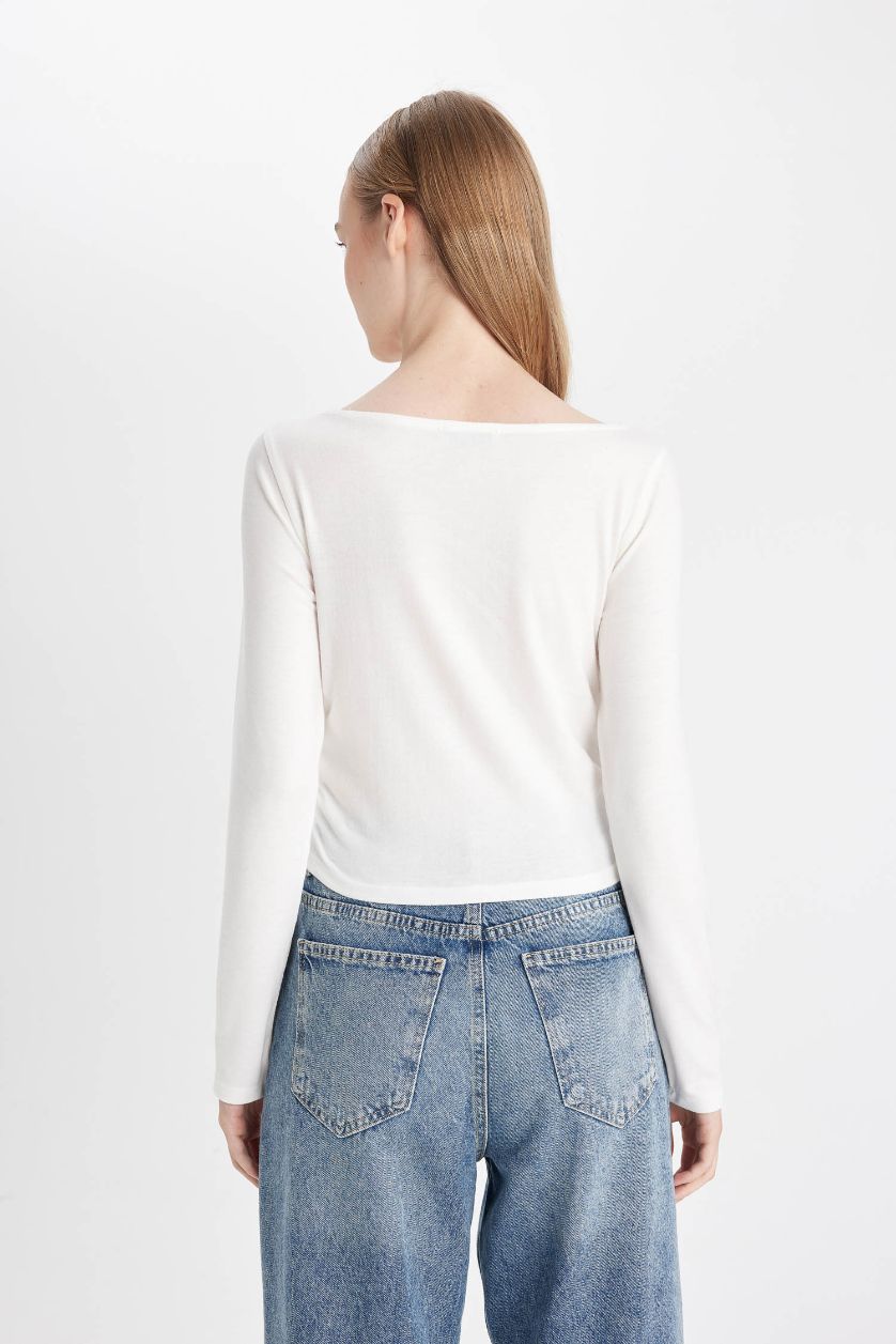 WOMAN White White Fitted Body-fitting Boat Neck Basic T-Shirt