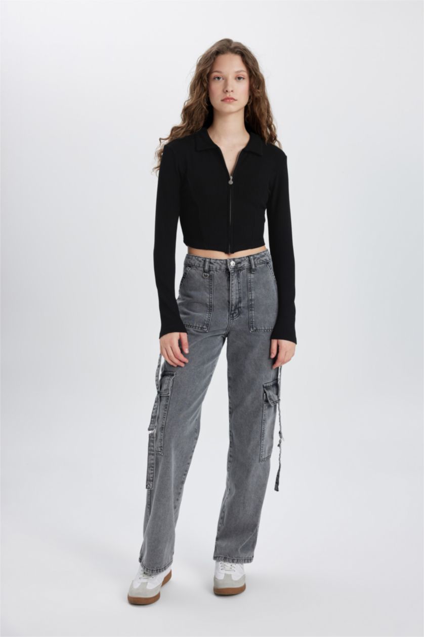 FEMME Noir Cardigan Camisole à col polo ajusté