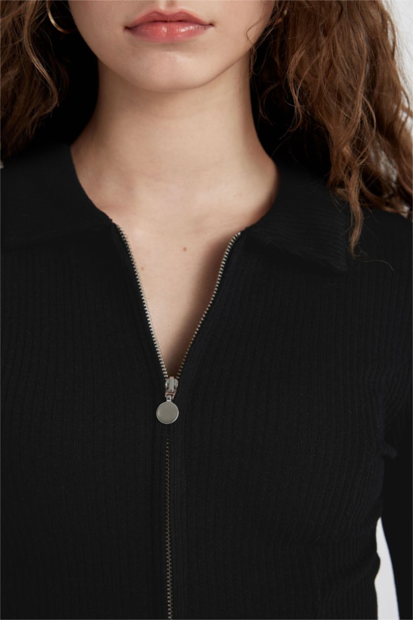 FEMME Noir Cardigan Camisole à col polo ajusté