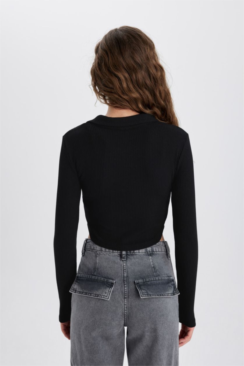 FEMME Noir Cardigan Camisole à col polo ajusté