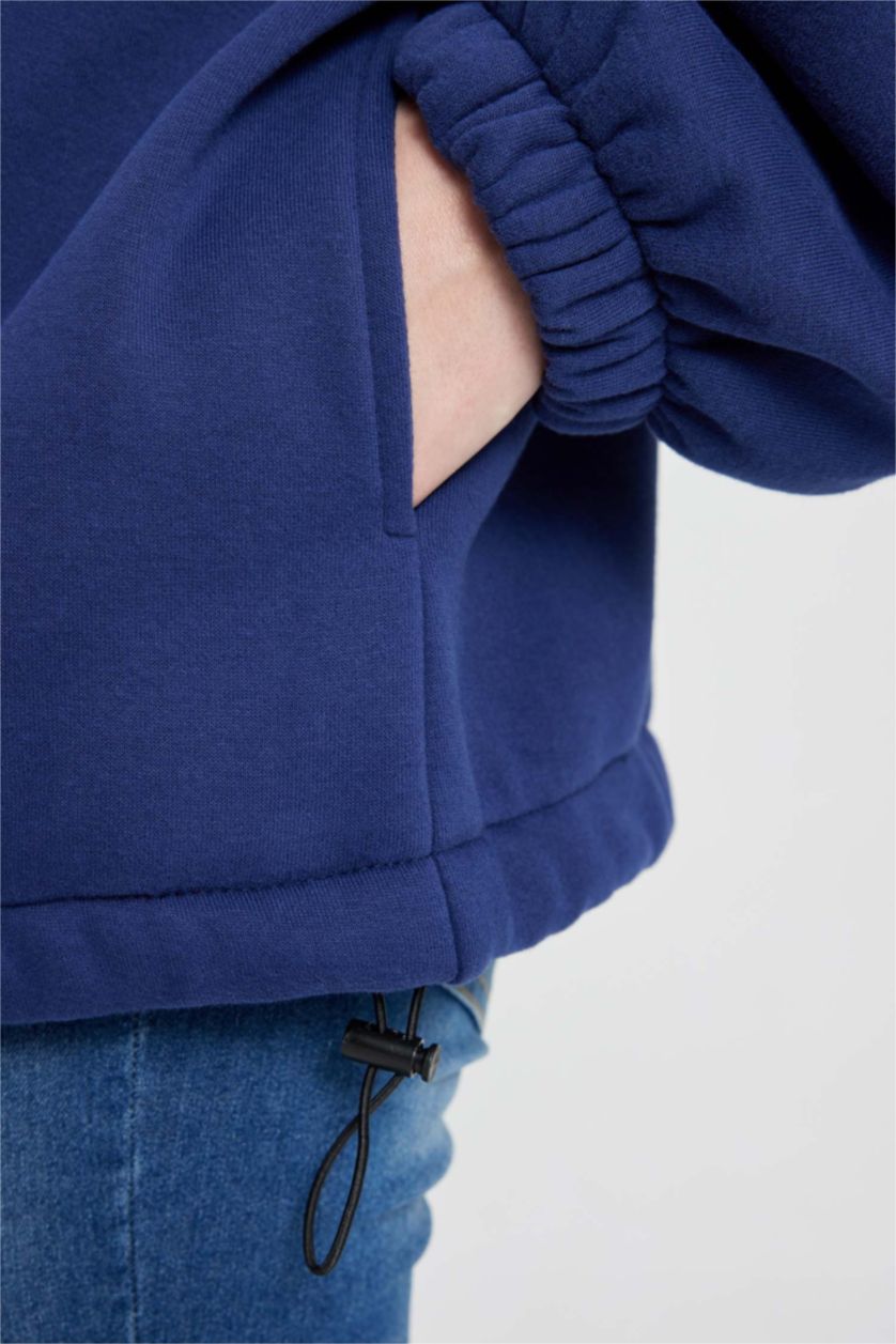 FEMME Marin Sweat-shirt Oversize brodée à Manches Longues et fermeture éclair