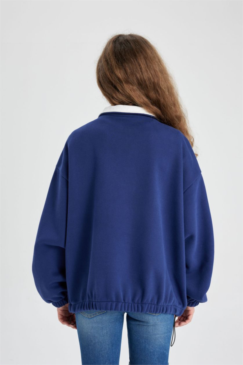 FEMME Marin Sweat-shirt Oversize brodée à Manches Longues et fermeture éclair