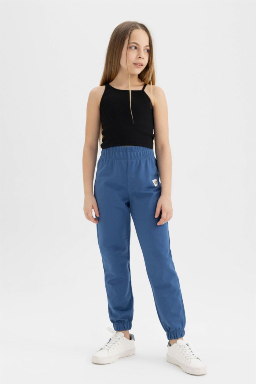 Kız Çocuk - Genç Kız İndigo Kız Çocuk Dokuma Etiketli Beli ve Paçası Lastikli Jogger Eşofman Altı