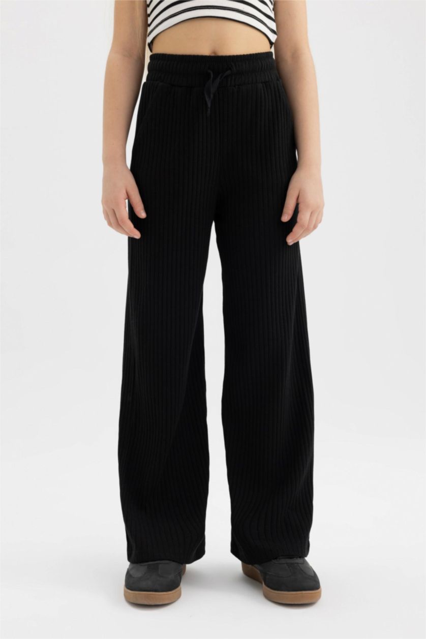 Girls & Teens Black Girl Wide Leg Ribbed Camisole Trousers