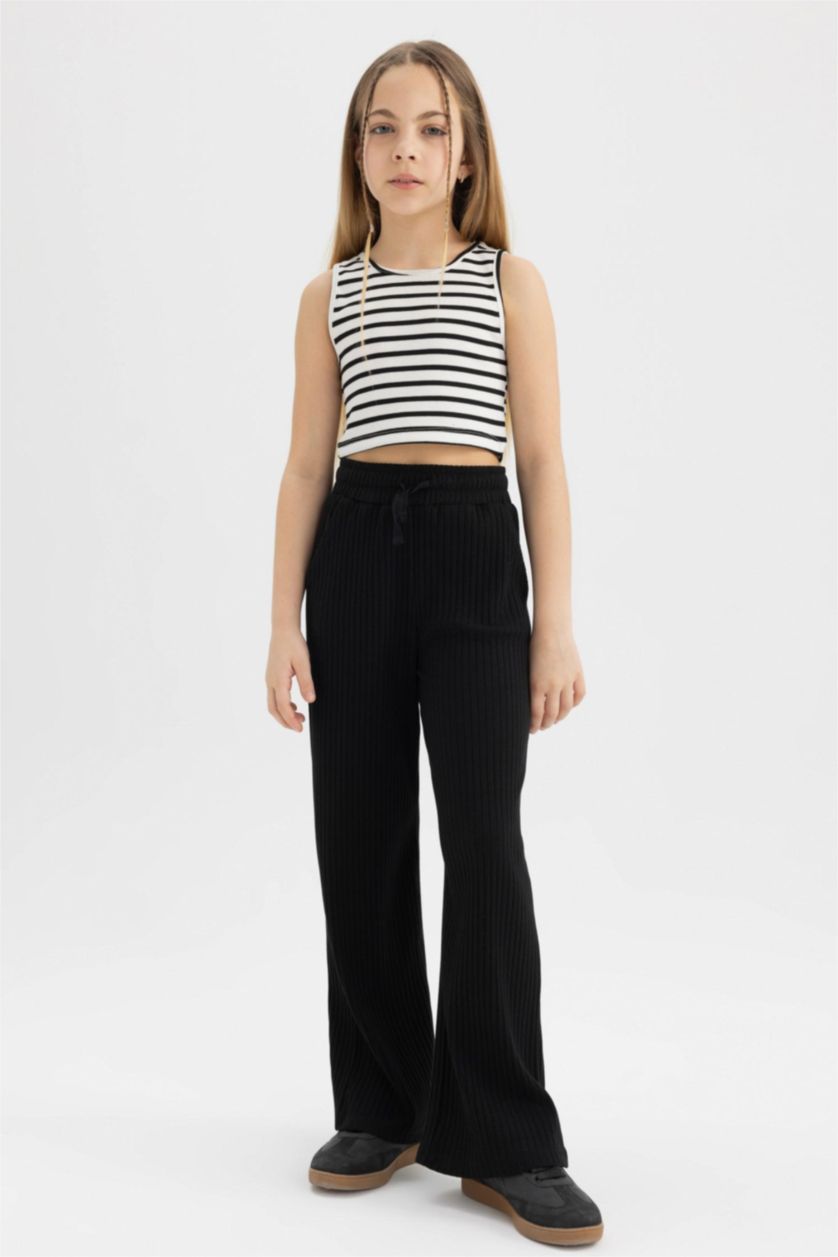 Girls & Teens Black Girl Wide Leg Ribbed Camisole Trousers
