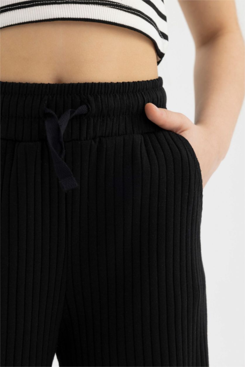 Girls & Teens Black Girl Wide Leg Ribbed Camisole Trousers
