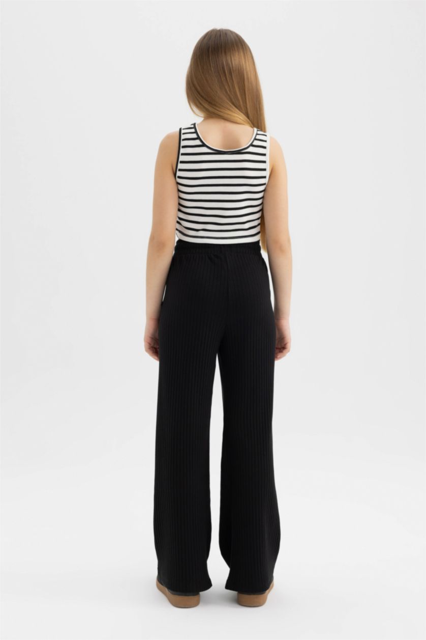 Girls & Teens Black Girl Wide Leg Ribbed Camisole Trousers