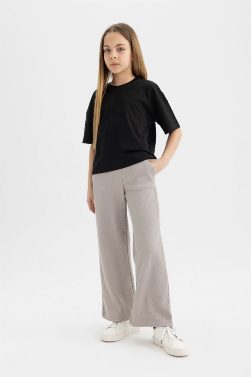 GIRLS & TEENS Grey Girl Straight Fit Waffle Trousers