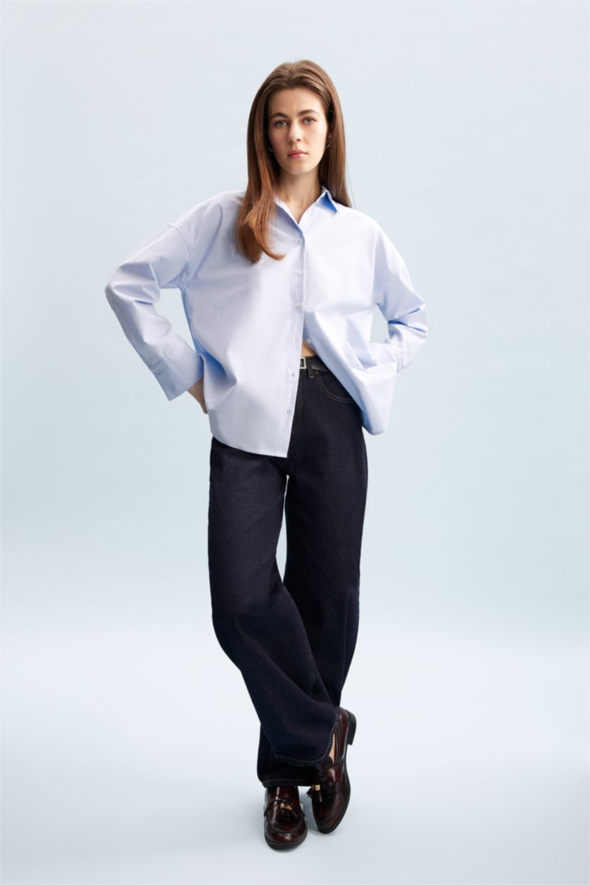 FEMME BLEU Clair Chemise Oxford Oversize basique à manches longues
