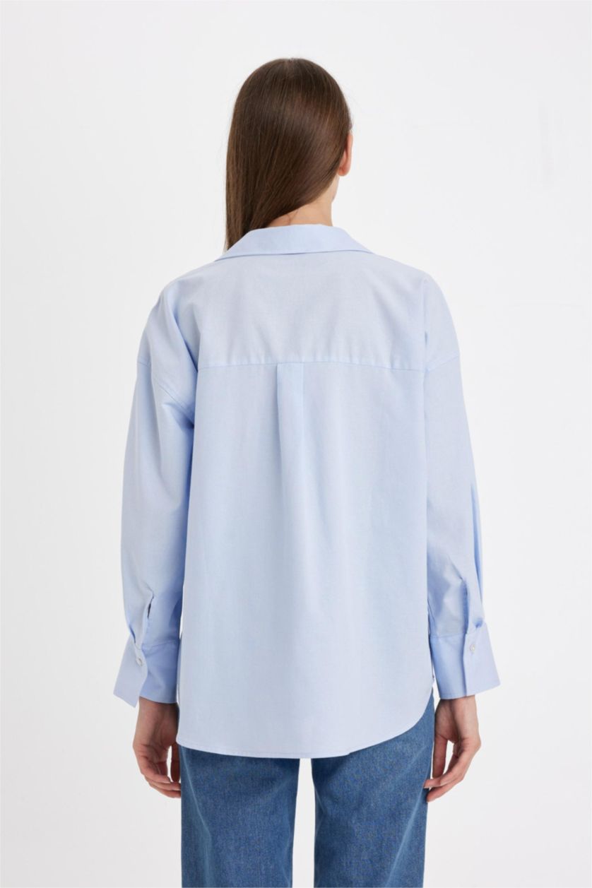 FEMME BLEU Clair Chemise Oxford Oversize basique à manches longues