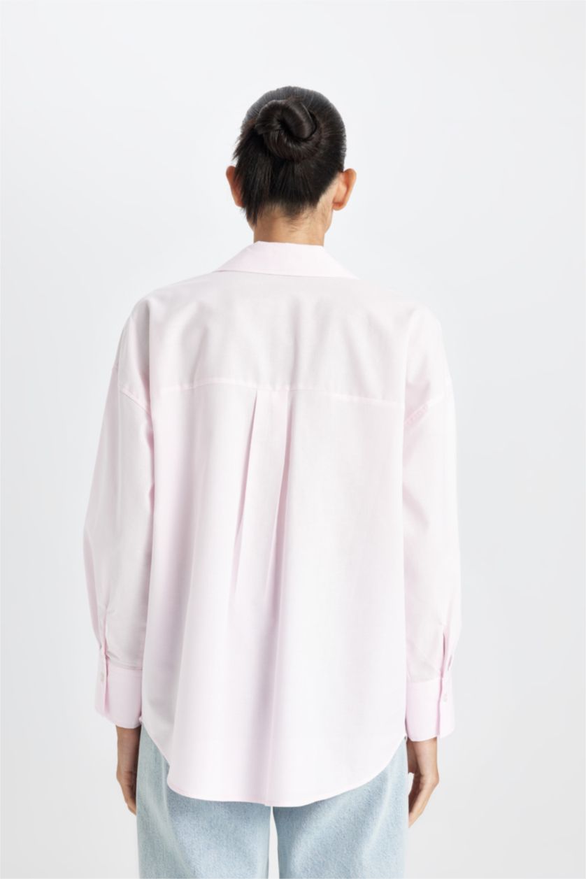 Kadın Açık Pembe Oversıze Basıc Oxford Gömlek