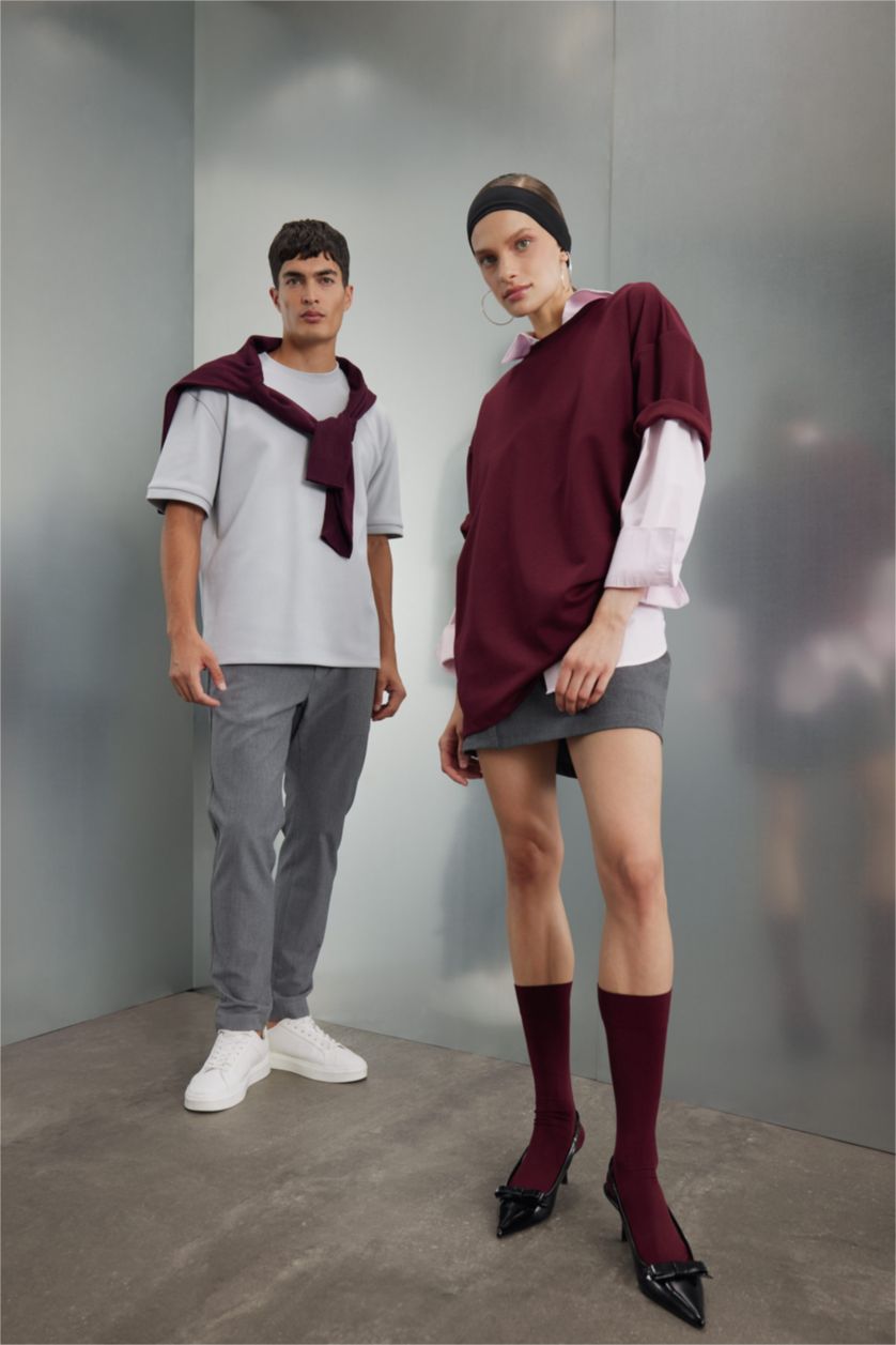 Kadın Açık Pembe Oversize Geniş Kalıp Basic Düz Oxford Uzun Kollu Gömlek