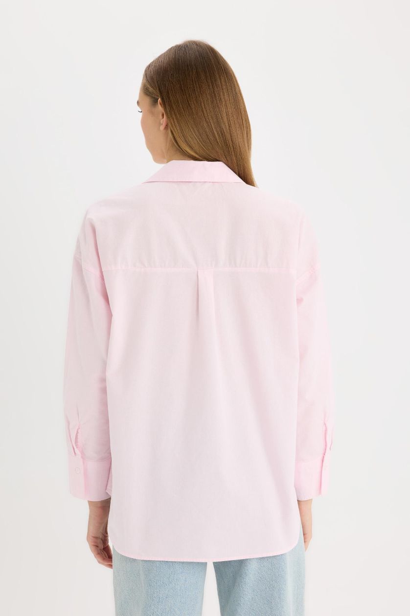 Kadın Açık Pembe %100 Pamuk Oversıze Basıc Oxford Gömlek